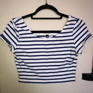 Blue and white striped crop top